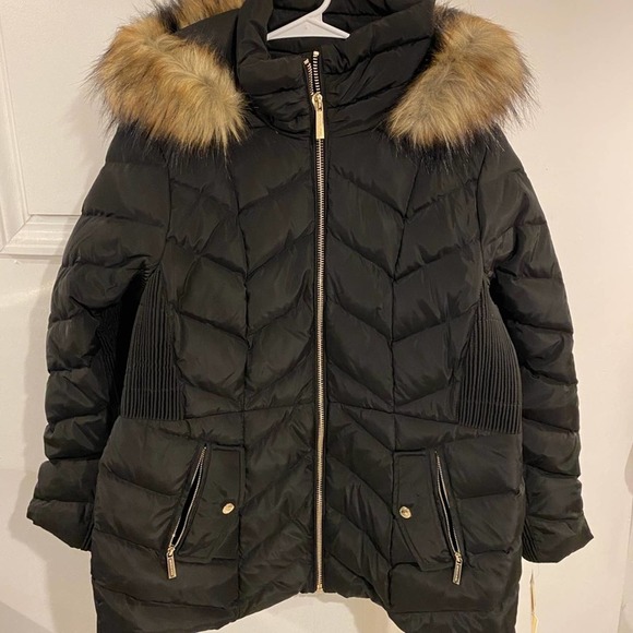 MICHAEL KORS PLUS SIZE FAUX-FUR-TRIM HOODED DOWN PUFFER COAT BLACK NWT Size PXXL - Picture 1 of 11